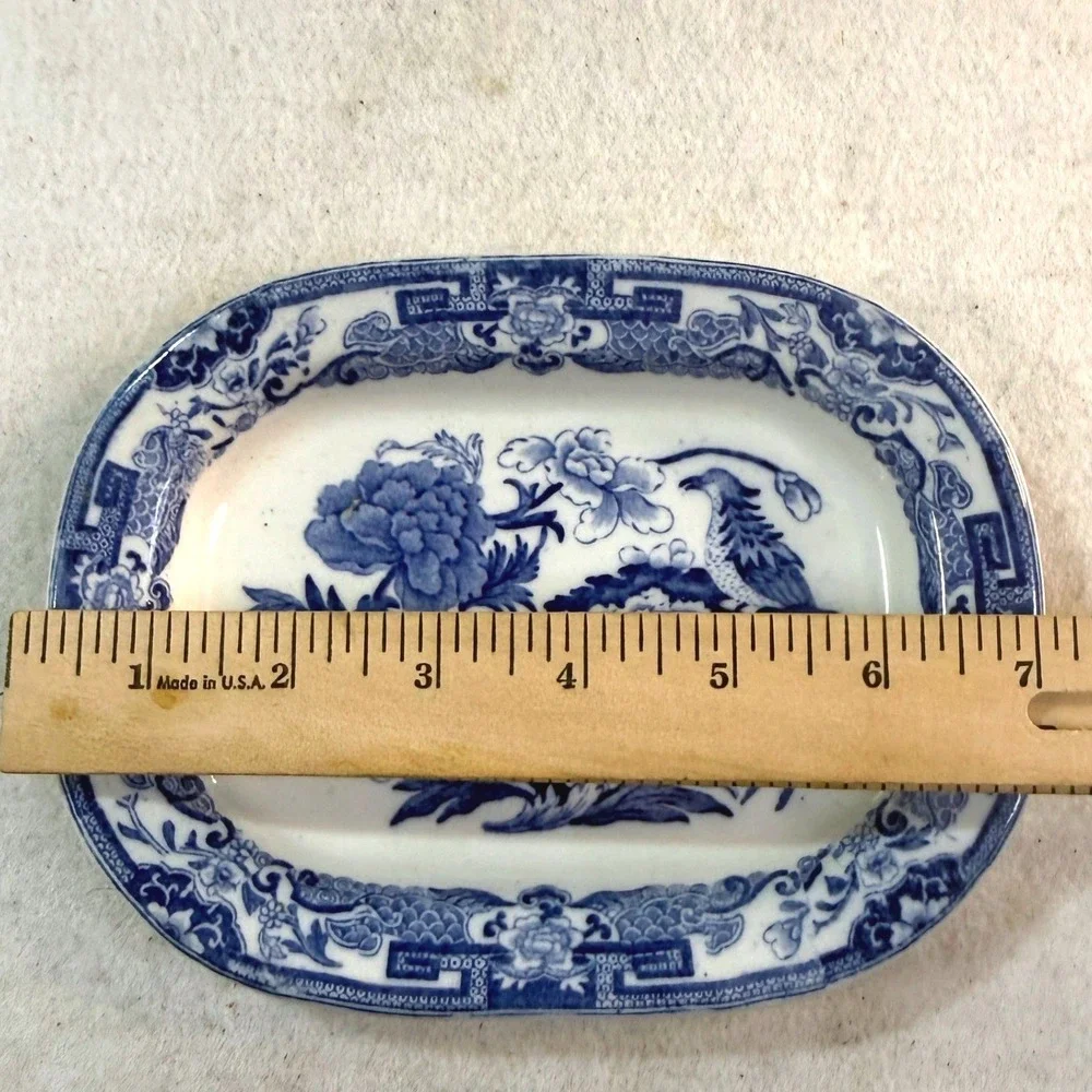 Antique Mason's Patent Ironstone Blue Chinoiserie Peacock Platter c1845 Cabinet